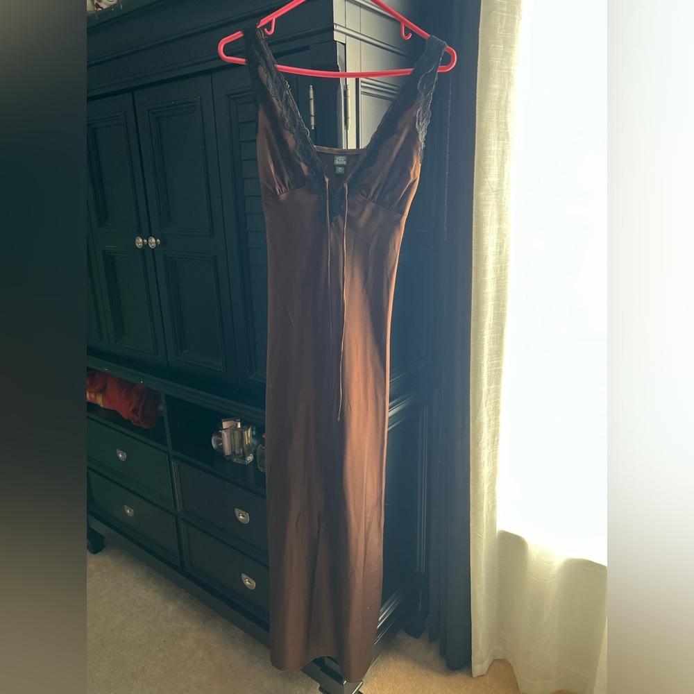 Wild Fable Chocolate Satin Dress with Black Lace